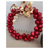 Christmas bell wreath with Santa holder and votive candle holder with hollyberry.