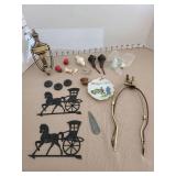 Brass doorknocker, old knobs, lamp harps, more.