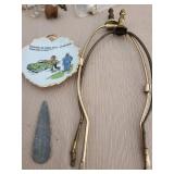 Brass doorknocker, old knobs, lamp harps, more.