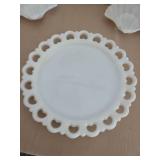 Milkglass platter and 2 clam shell dishes.