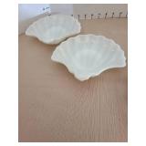 Milkglass platter and 2 clam shell dishes.