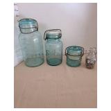 Atlas and Ball canning jars with glass lids and wire bail closures