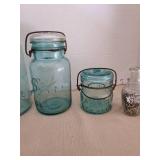 Atlas and Ball canning jars with glass lids and wire bail closures