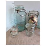 Atlas and Ball canning jars with lids and wire bail closures