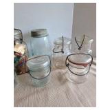 Atlas and Ball canning jars with lids and wire bail closures