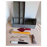 Metal tool caddy with specialty tools