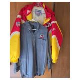 Kansas City Chiefs coat and button-up shirt, both size L