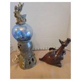 Dragon lighthouse crystal ball lamp and dragon figurine by Clay Images