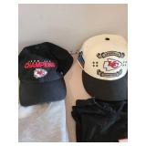 KC Chiefs Championship sweatshirt and t-shirt, both XL and two caps