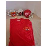KC Chiefs flashing Riddell small helmet, long sleeve shirt XL, mugs, button