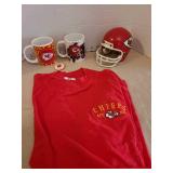 KC Chiefs flashing Riddell small helmet, long sleeve shirt XL, mugs, button