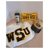 WSU license plate, sweatshirt XL, cap, drinking glasses