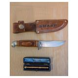 Vintage Sharp hunting knife and Manchester gold pen in case