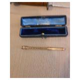 Vintage Sharp hunting knife and Manchester gold pen in case