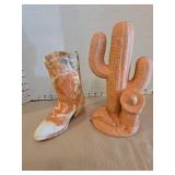 Vintage Southwestern Clay Art Set - Boot and Cactus