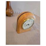 Handcrafted wooden clock with pair inlaid vases
