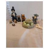 Vintage Folk Art Figurine Collection with Decorative Nest