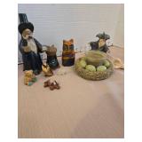 Vintage Folk Art Figurine Collection with Decorative Nest