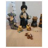 Vintage Folk Art Figurine Collection with Decorative Nest
