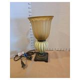 Vintage art deco table lamp with amber glass shade, 11in tall