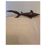 Handcrafted wooden shark sculpture, 18in wide, beautiful piece
