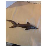 Handcrafted wooden shark sculpture, 18in wide, beautiful piece