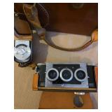 Vintage Stereo Camera Set with Argus Light Meter and Leather Case