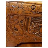 Early 20th Century beautiful hand-carved Asian camphor wood trunk with brass latch, 19x35x17. Latch needs minor repair.