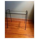 Iron and glass side table 16x17x11 and wooden with lower magazine rack is 17x22x12