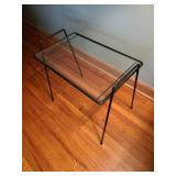 Iron and glass side table 16x17x11 and wooden with lower magazine rack is 17x22x12