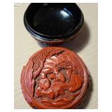 Chinese Carved Cinnabar Lacquer Box and Snuff Bottle