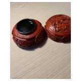 Chinese Carved Cinnabar Lacquer Box and Snuff Bottle