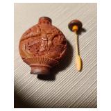 Chinese Carved Cinnabar Lacquer Box and Snuff Bottle