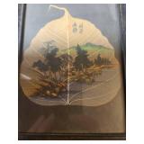 Vintage Chinese original painting on leaf skeleton, in 5x7 frame