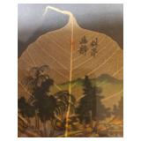 Vintage Chinese original painting on leaf skeleton, in 5x7 frame