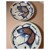Two Antique Imperial Waters Qing Dynasty blue and white carp porcelain bowls