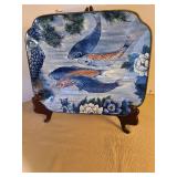 Japanese Koi fish decorative plate 10.5x13  with easel