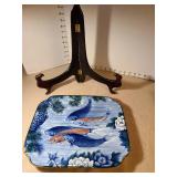 Japanese Koi fish decorative plate 10.5x13  with easel