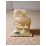 Vintage Chinese carved soapstone vase with floral design and crane bird figurine
