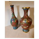 Chinese Cloisonne Brown Floral Vases, both have minor dings