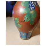 Chinese Cloisonne Brown Floral Vases, both have minor dings