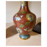 Chinese Cloisonne Brown Floral Vases, both have minor dings