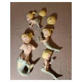 Mid-Century chalkware mermaid set wall decor, 6 pieces