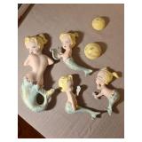 Mid-Century chalkware mermaid set wall decor, 6 pieces