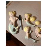 Mid-Century chalkware mermaid set wall decor, 6 pieces