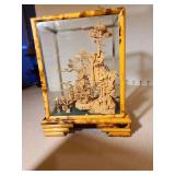 Chinese Cork Art Diorama with Pagoda, 7.5in tall