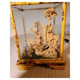 Chinese Cork Art Diorama with Pagoda, 7.5in tall
