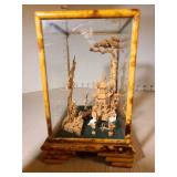 Chinese Cork Art Diorama with Pagoda, 7.5in tall