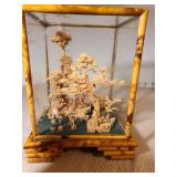 Chinese Cork Art Diorama with Pagoda, 7.5in tall