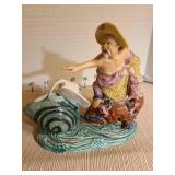 Oriental hand-painted fisherman porcelain figurine